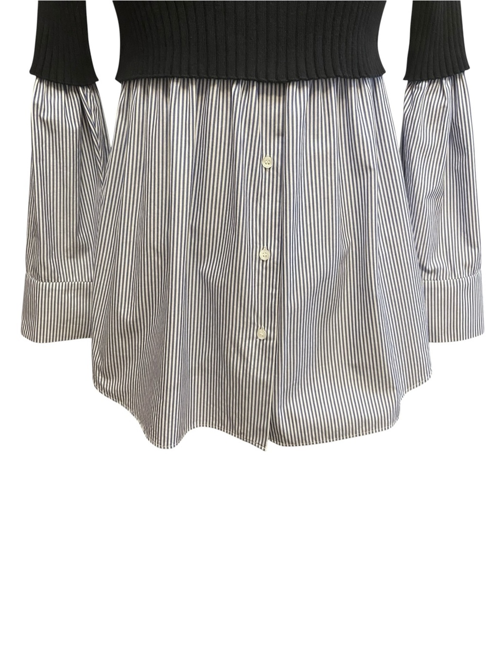 KENZO Paris Mixed Ribbed Knit And Cotton Poplin Shirt Sweater Minimalist Preppy - Picture 7 of 16